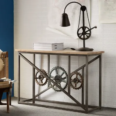 Jali Wood and Metal Console Table
