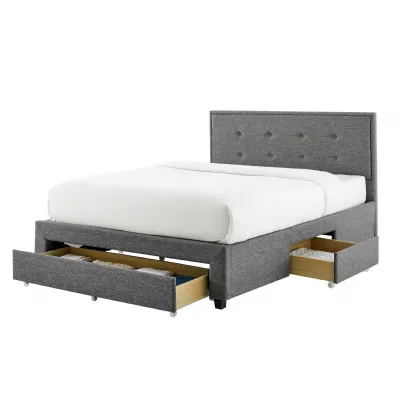 Grey Fabric 4ft 6 Double Bed with 3 Drawers