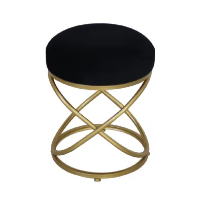 Black Velvet Small Low Dressing Table Stool with Gold Legs
