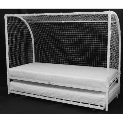 3ft Football White Metal Childrens Bed with Trundle and 2 Ortho Mattresses