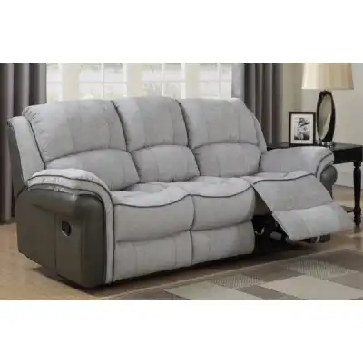 Grey Fabric Grey Leather 3 Seat Manual Recliner Sofa