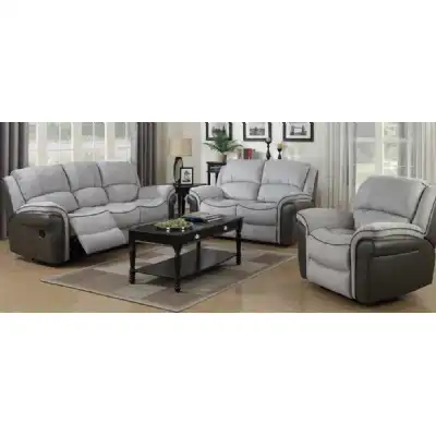 Grey Fabric and Leather Manual Reclining Sofa Set 321