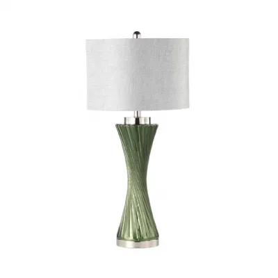 78cm Green Twist Table Lamp With Grey Linen Shade