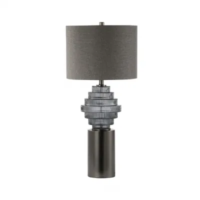 83. 5cm Smoke Glass Table Lamp With Grey Linen Shade