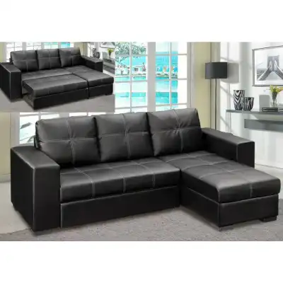Black Leather Corner Sofa Bed