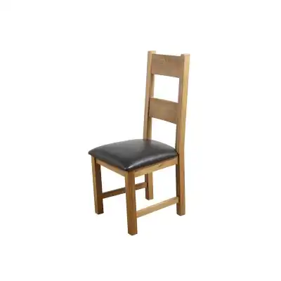 Solid Oak Ladder Back Dining Chair Black Leather Seat