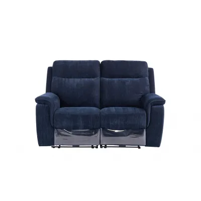 Blue Herringbone Fabric Electric Recliner 2 Seat Sofa