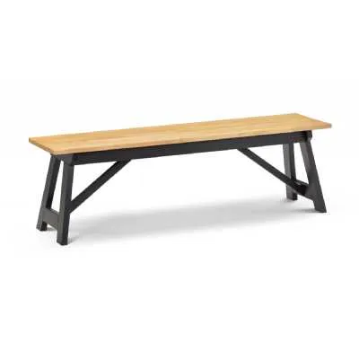 2 Person Kitchen Dining Table Bench Black Frame Oak Seat Top 140cm Long
