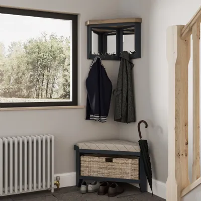 Blue Hallway Corner Bench Solid Wood Frame