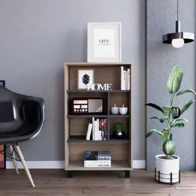 Washed Oak and Carbon Grey Oak Effect Low Small Display Bookcase Shelving Unit