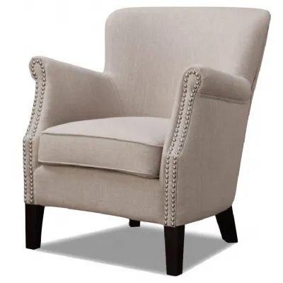 Beige Linen Fabric Accent Chair with Dark Legs