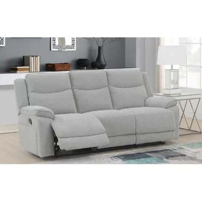 3 Seat Reclining Fabric Sofa in Light Grey