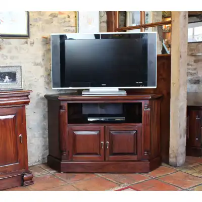 Mahogany Corner TV Cabinet Dark Wood Finish