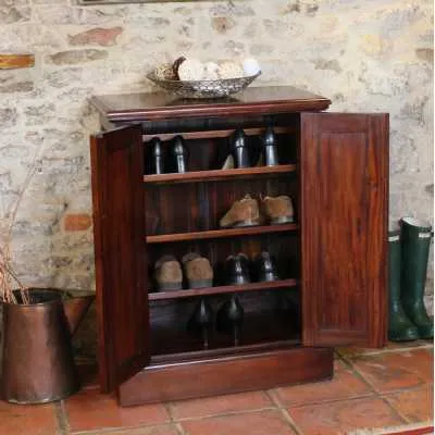 Mahogany Shoe Storage Cupboard Unit 2 Doors Traditional Dark Wood Finish
