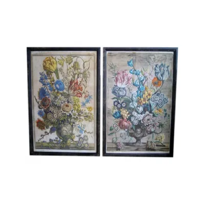 Set Of 2 Antiqued White Boho Floral Wall Prints