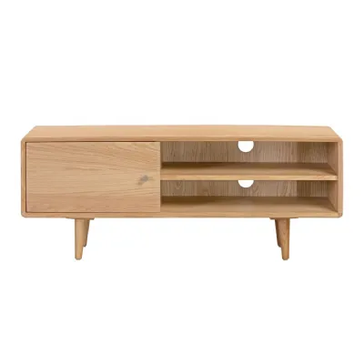 Modern Light Oak Wooden Open Low TV Media Entertainment Unit