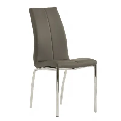Grey Leather and Chrome Dining Chair, PAIR
