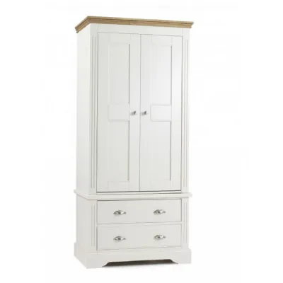 Painted and Solid Oak Profiled Top 2 Door, 2 Drawer Wardrobe