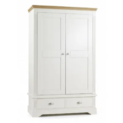 Painted and Solid Oak Profiled Top 2 Door, 2 Drawer Wide Wardrobe