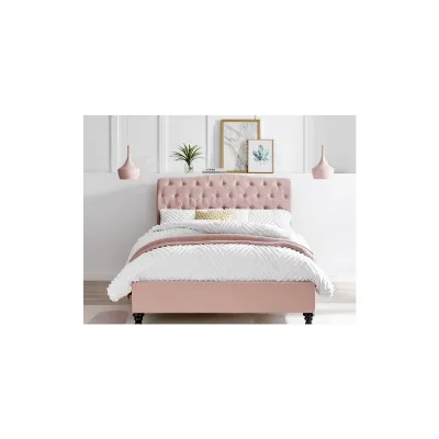 Pink Fabric Chesterfield Style 4ft 6 Double Bed