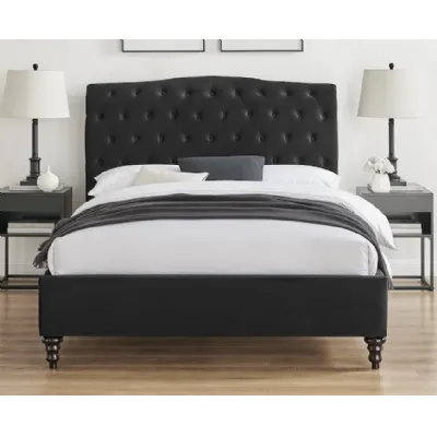 Black Fabric Chesterfield Style 5ft King Size Bed