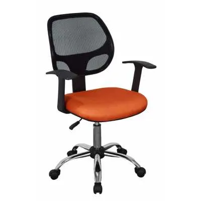 Home Office Chair In Black Mesh Back, Orange Fabric Seat With Chrome Base