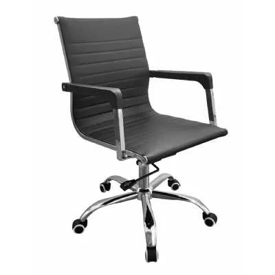 Modern Chrome Black Faux Leather With Contour Back Office Chair 89 to 97.5x65cm