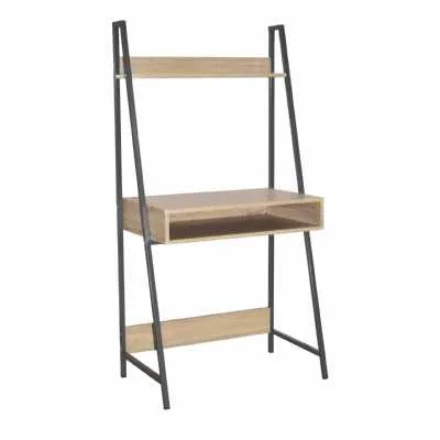 Ladder Bookcase Desk With Oak Effect And Grey Metal Frames
