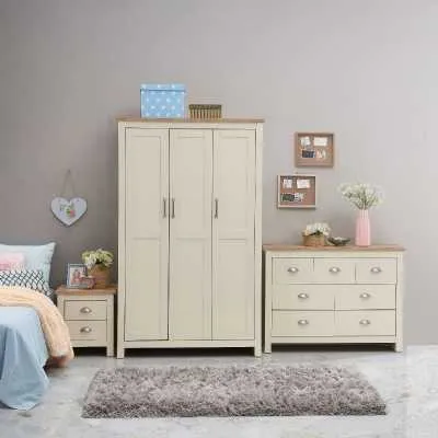 Cream Oak Tops 3 Piece Bedroom Set (3 Door Wardrobe, 3+4 Chest, 2 Drawer Bedside)
