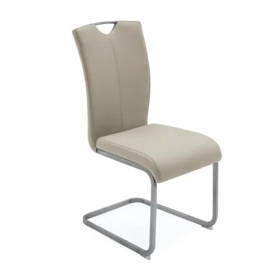 Taupe Cream Leather Dining Chair Silver Metal Cantilever Base