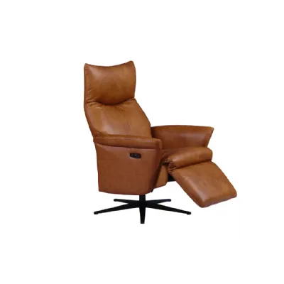 Tan Brown Leather Electric Reclining Swivel Relaxer Armchair