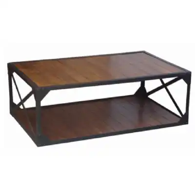 Indian Acacia Industrial Iron Frame Coffee Table