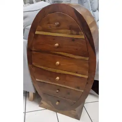 Indian Acacia Wood Oval 6 Drawer Chest