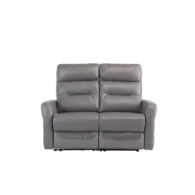 Light Grey Leather Electric Recliner 2 Seat Sofa
