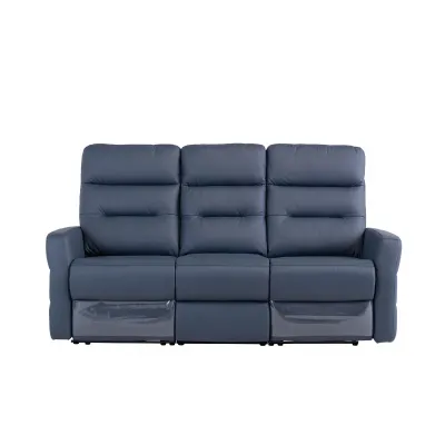 Blue Leather Electric Recliner 3 Seat Sofa
