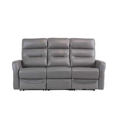 Light Grey Leather Electric Recliner 3 Seat Sofa