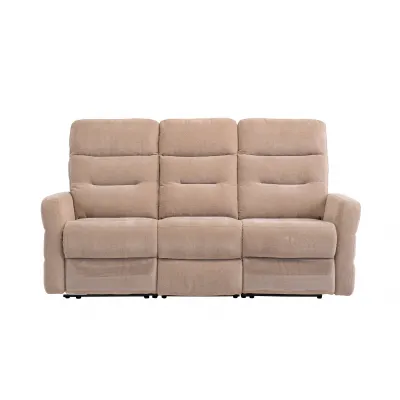 Mink Herringbone Fabric Electric Recliner 3 Seat Sofa
