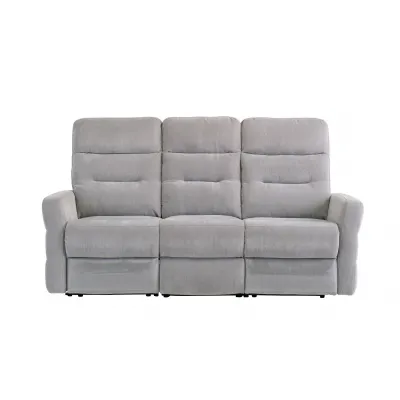 Silver Grey Herringbone Fabric Electric Recliner 3 Seat Sofa