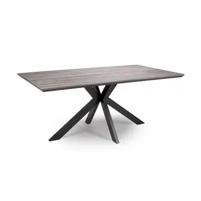 Large Grey Wood 180cm Dining Table Black Cross Metal Base