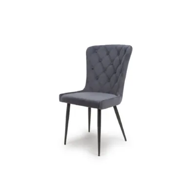 Grey Velvet Fabric Buttoned Back Dining Chair