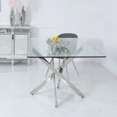 Rectangular Glass 160cm Dining Table Chrome Base