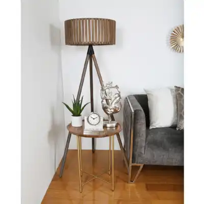 Natural Wood And Gold End Table
