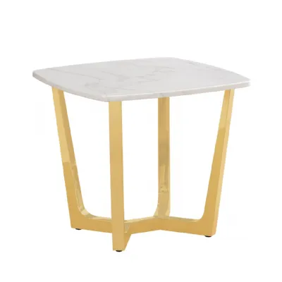 Meghan Gold Metal With White Faux Marble Top End Table