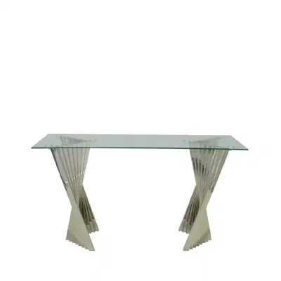 Lucille Stainless Steel Console Table With Clear Glass