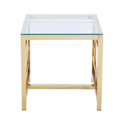 55cm Gold Metal End Table Glass Top