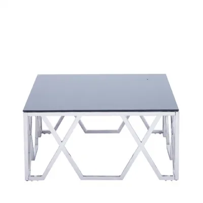 40cm Stainless Steel Coffee Table With Black Glass Top