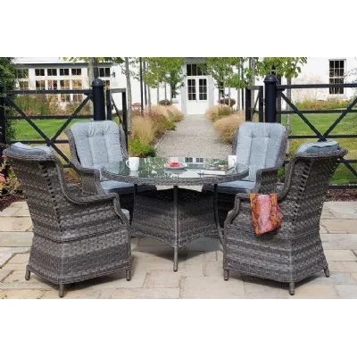 Luxury Dark Grey Rattan 4 Seater 120cm Round Dining Set