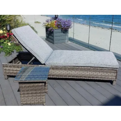 Luxury Grey Rattan Sun Lounger and Side Table