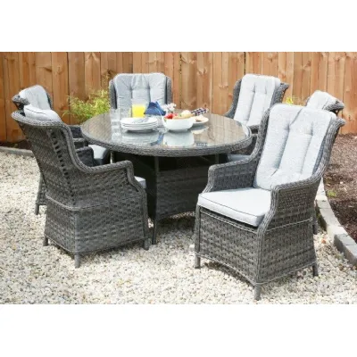 Luxury Grey Rattan 6 Seat Oval Dining Set