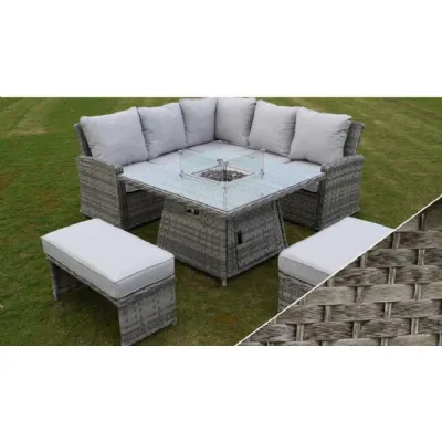 Luxury Grey Rattan Corner Set with Fire Pit and Rising Table